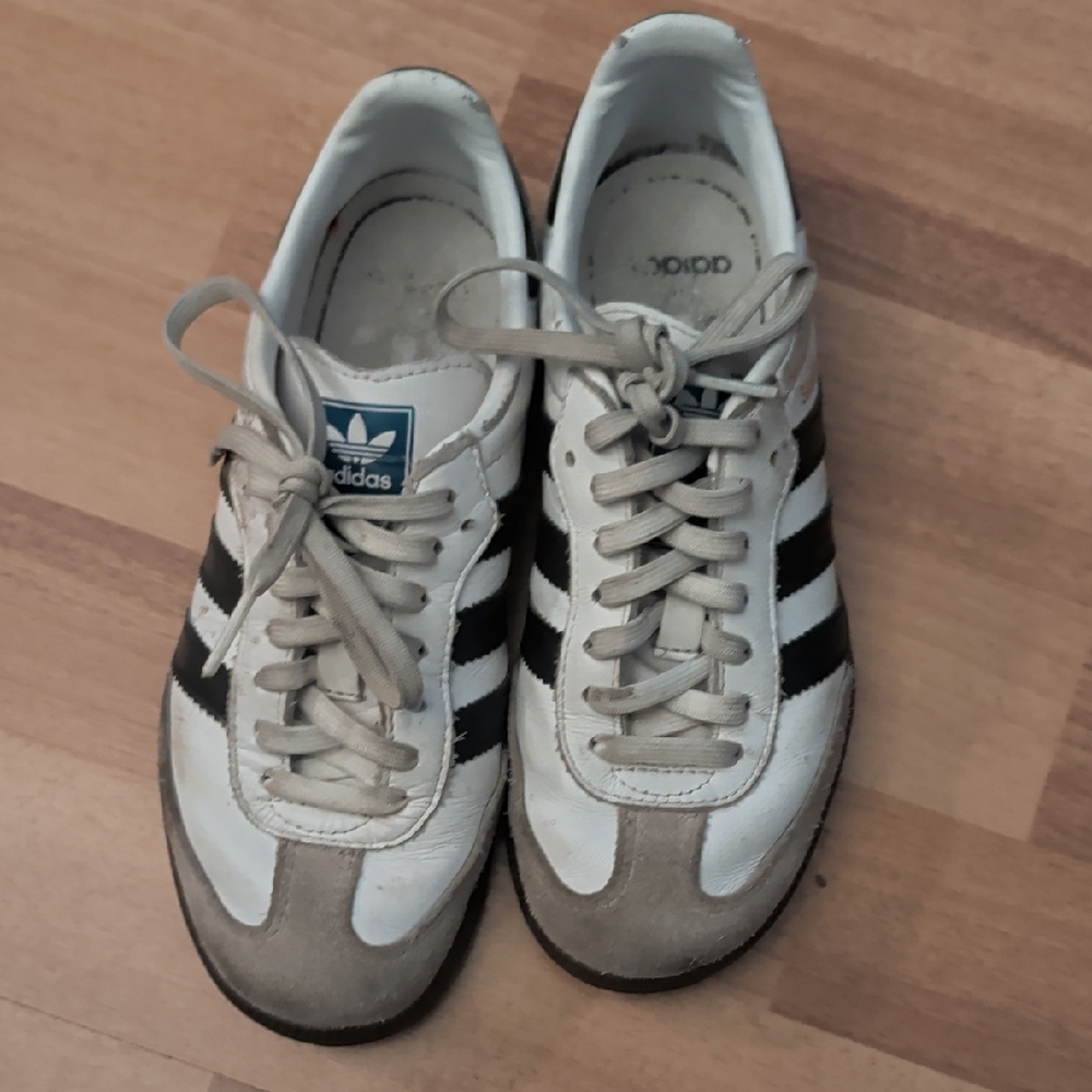 Adidas Men's White and Black Striped Sneakers